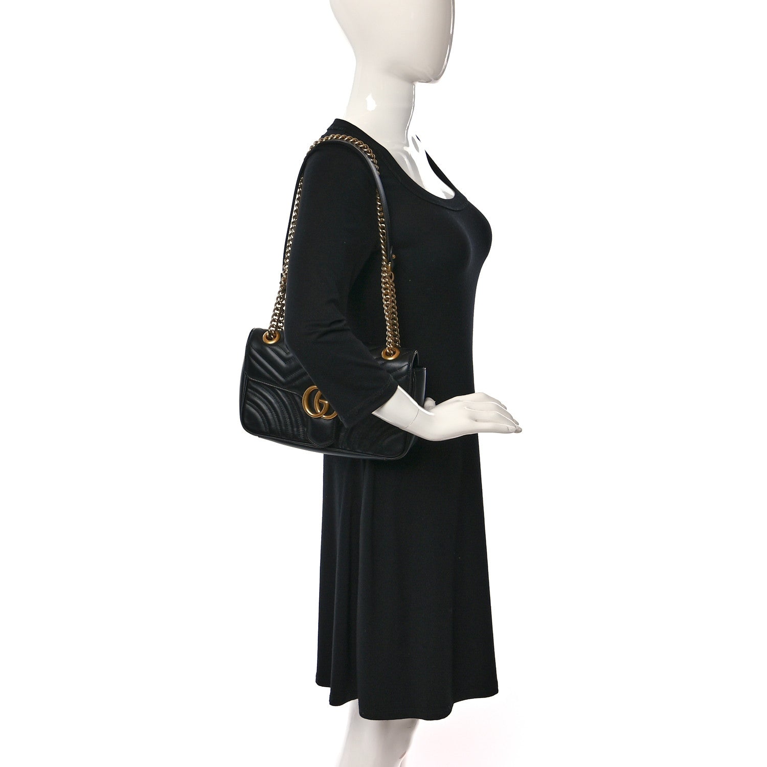 Gucci Calfskin Matelasse Small GG Marmont Shoulder Bag Black 2 of 9
