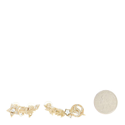 Chanel Resin Crystal Pearl Feather Star CC Clip On Earrings Gold 2 of 5