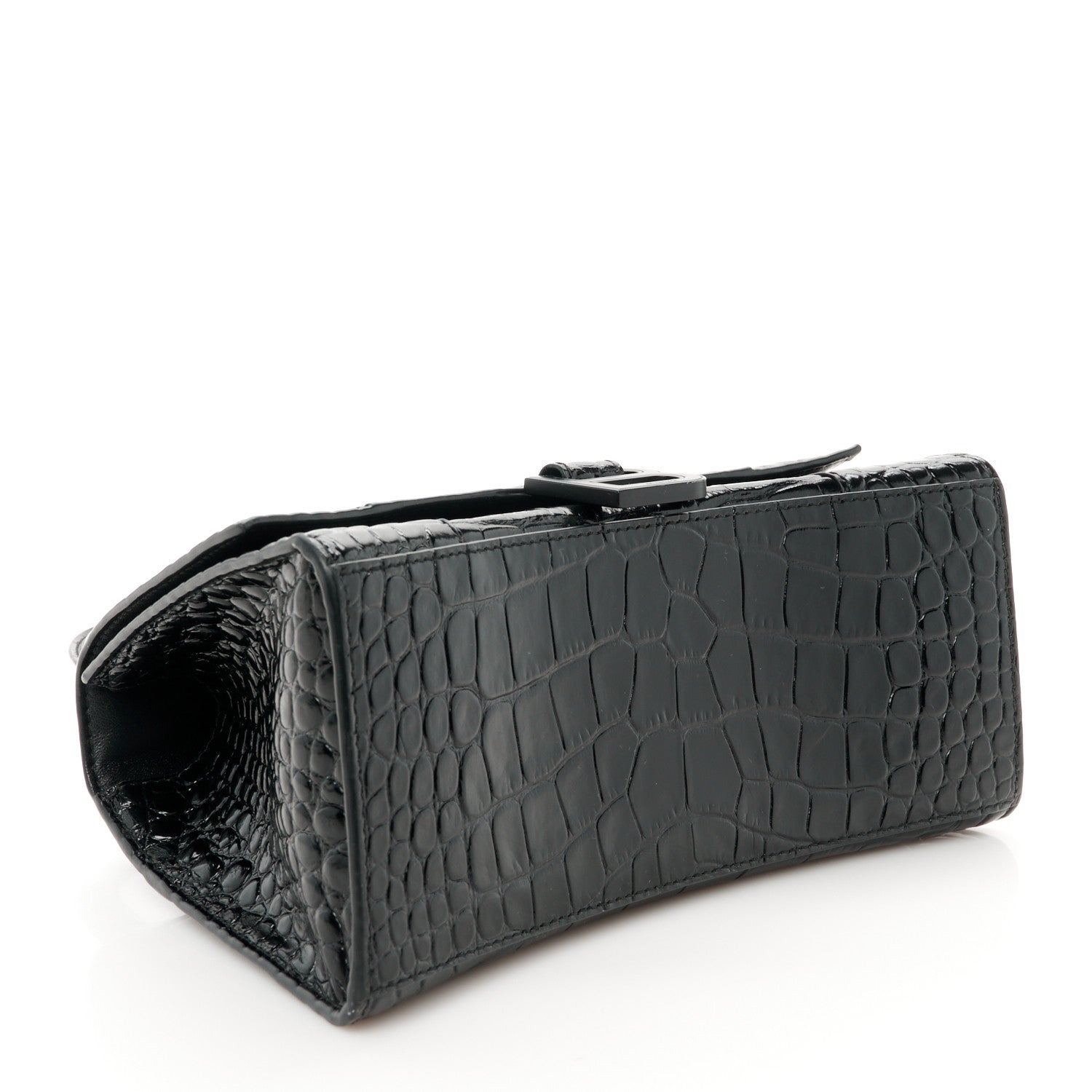 Balenciaga Shiny Calfskin Monochrome Crocodile Embossed Small Hourglass Top Handle Bag Black 4 of 11