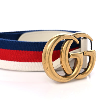 Gucci Nylon Calfskin Sylvie Web Double G 40mm Belt 80 32 Mystic White Hibiscus Red Maritime 5 of 5