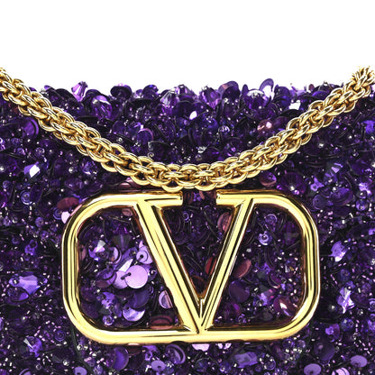 Valentino Garavani Sequin Crystal Vlogo Embroidered Small Loco Shoulder Bag Astral Purple 7 of 9