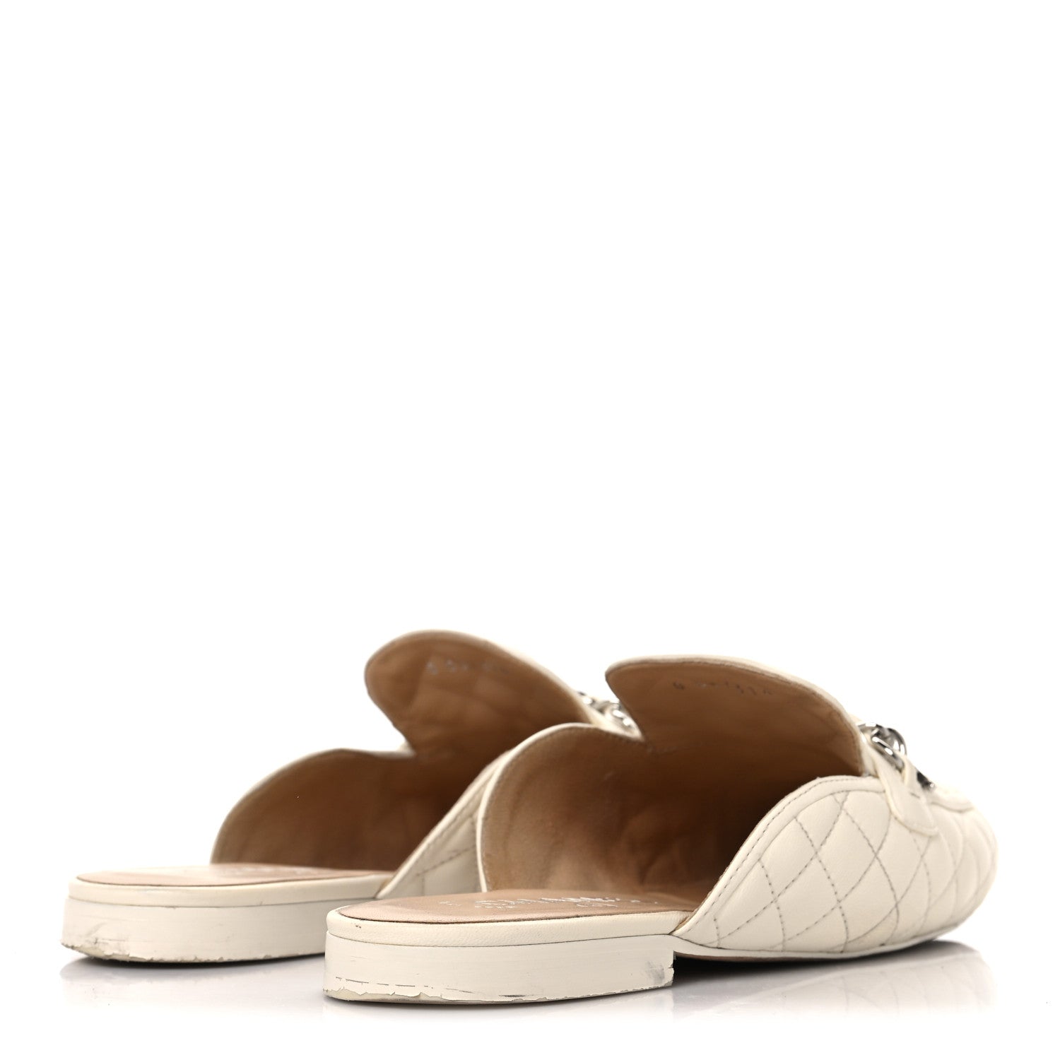 Chanel Lambskin Quilted Chain CC Mules 38 White 5 of 10