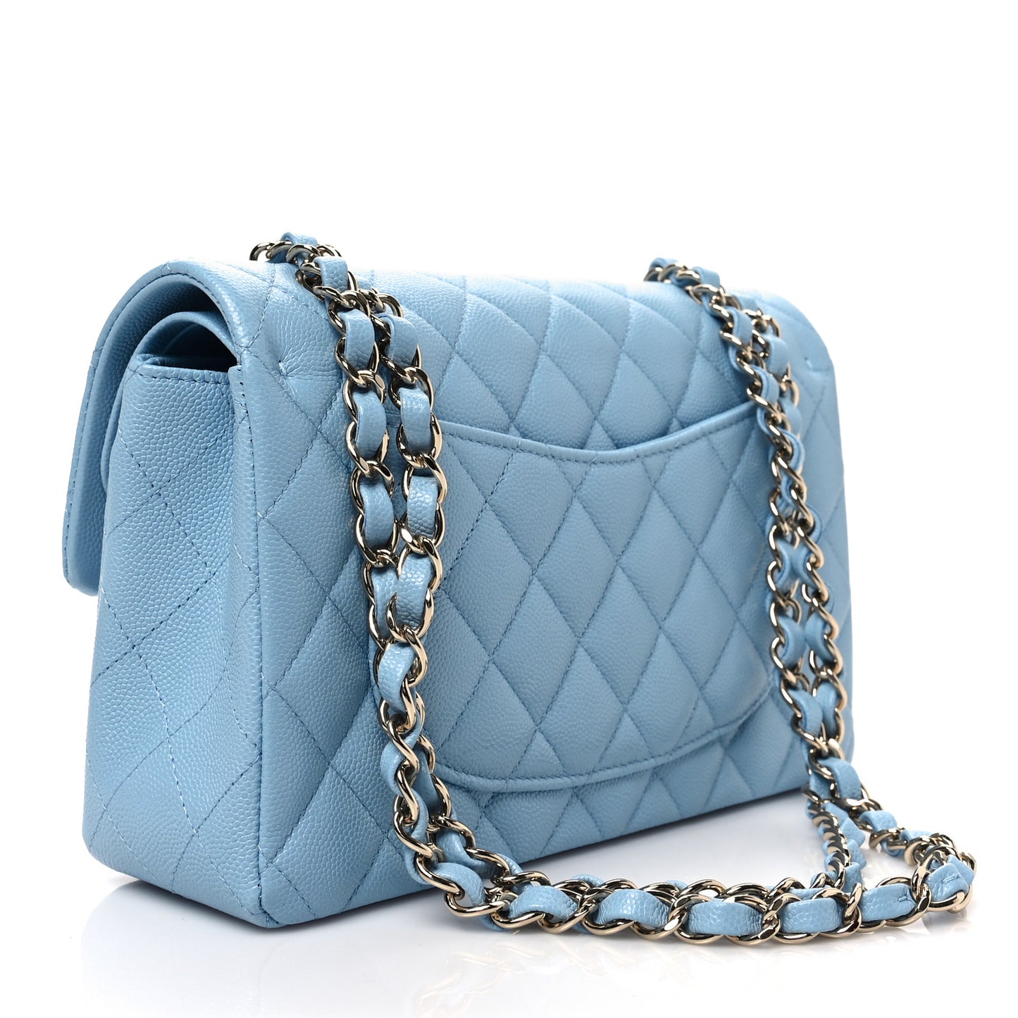 Caviar Quilted Small Double Flap Light Blue