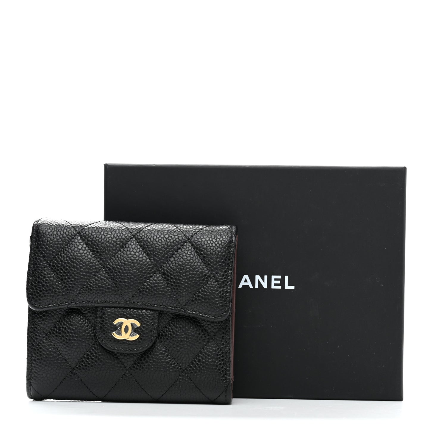 Caviar Quilted Compact Flap Wallet Black