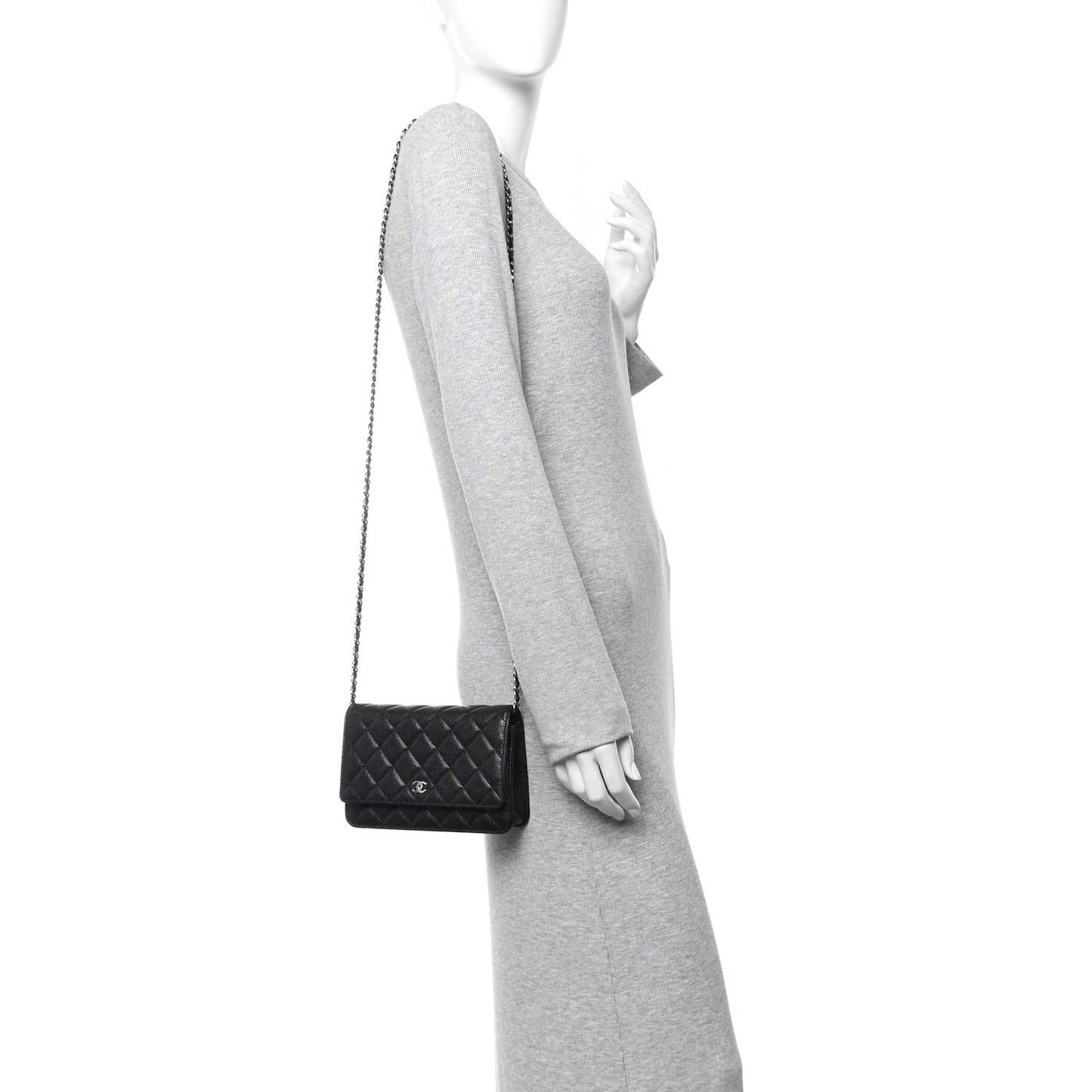 Caviar Quilted Wallet on Chain WOC Black