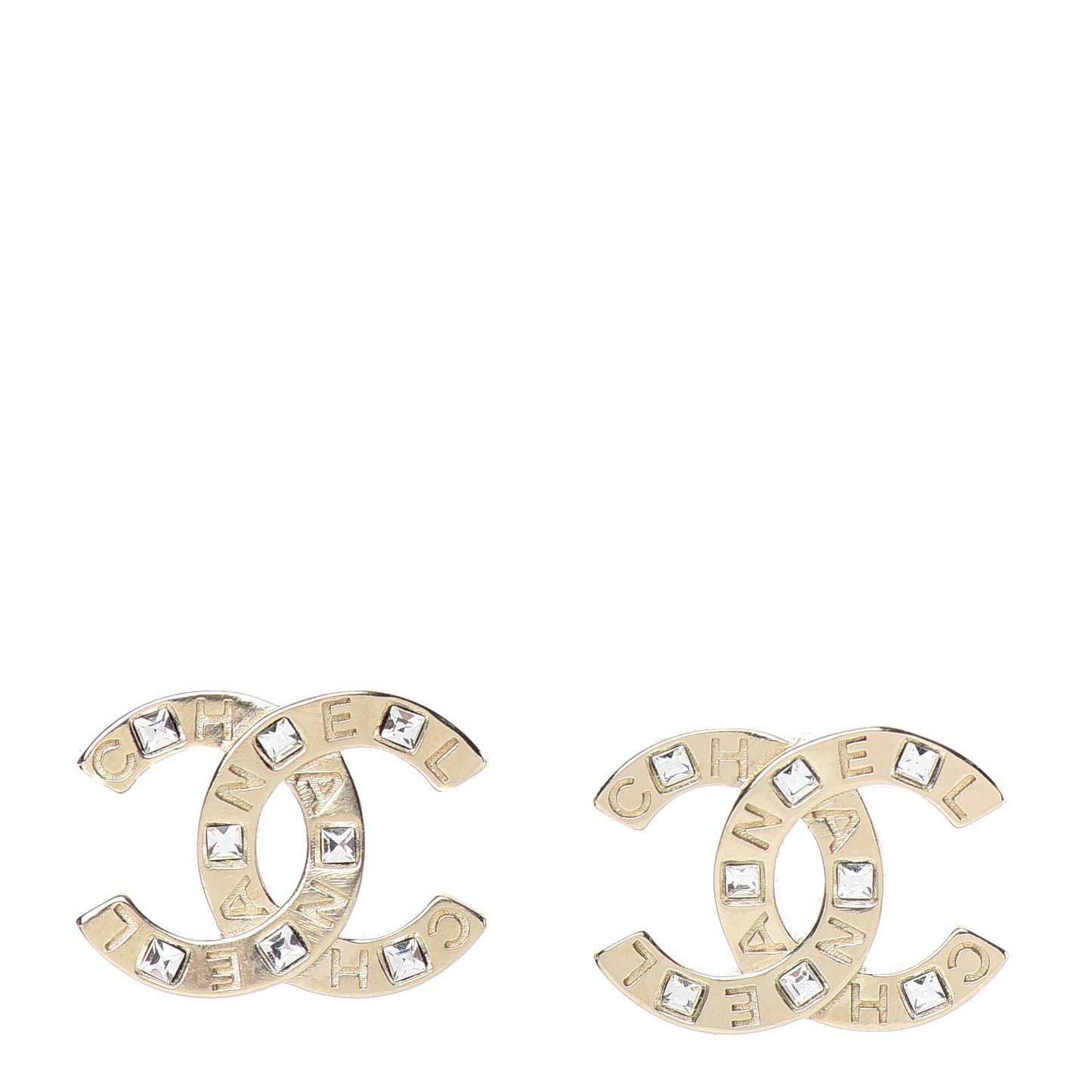 Crystal Metal CC Paris Button Stud Earrings Gold