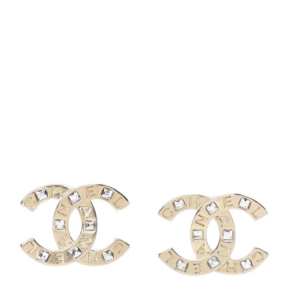 Chanel Crystal Metal CC Paris Button Stud Earrings Gold 1 of 5