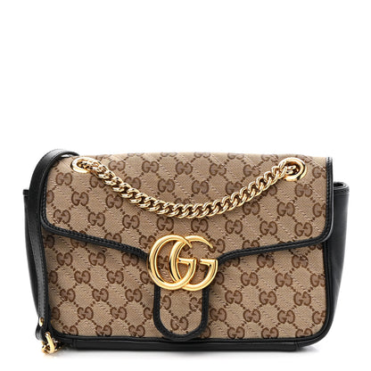 Gucci Monogram Matelasse Diagonal Small GG Marmont Shoulder Bag Beige Black 1 of 9