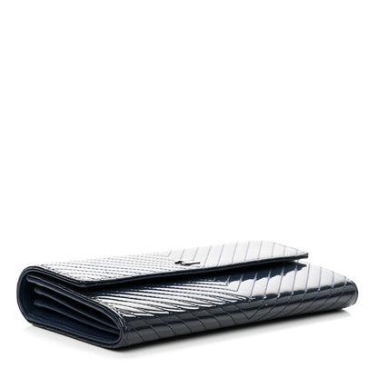Chanel Patent Chevron Quilted Large Gusset Flap Wallet Navy 4 of 10