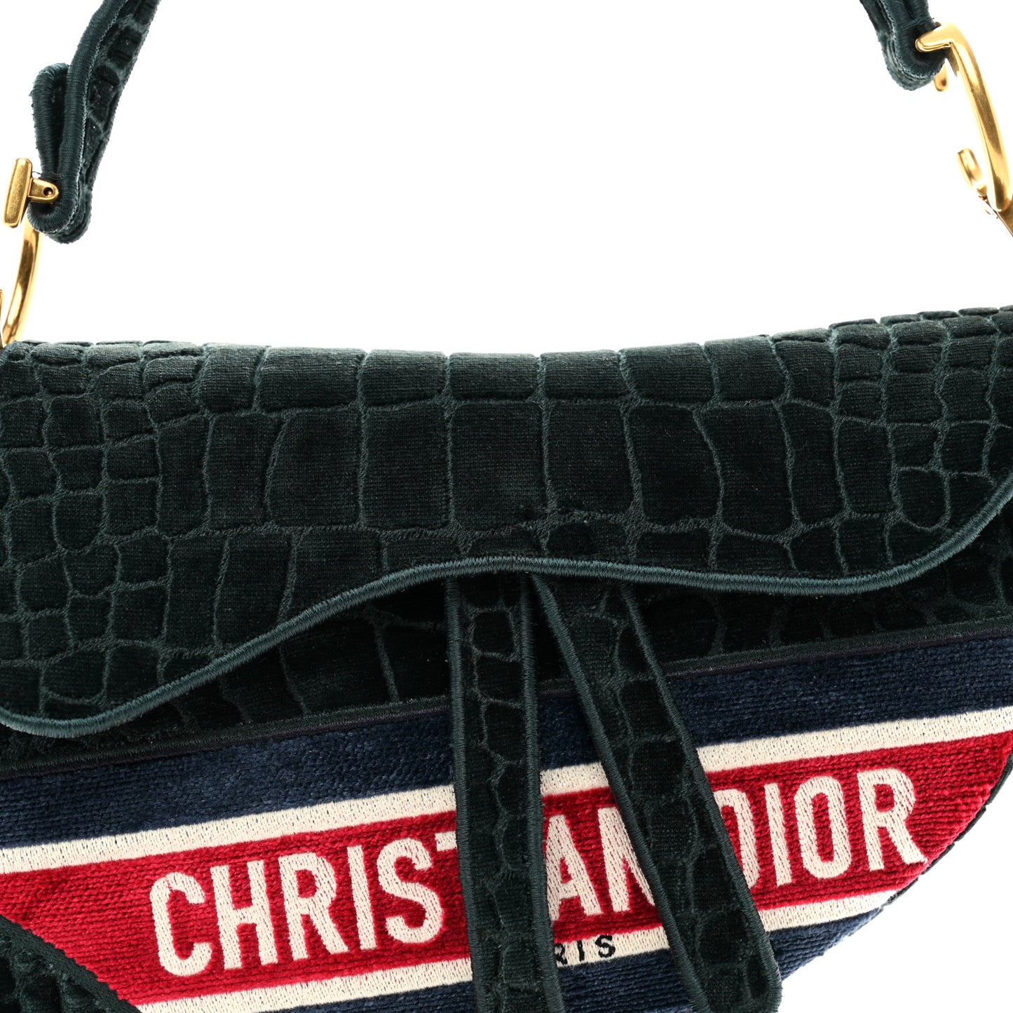 Velvet Crocodile Effect Saddle Bag Green