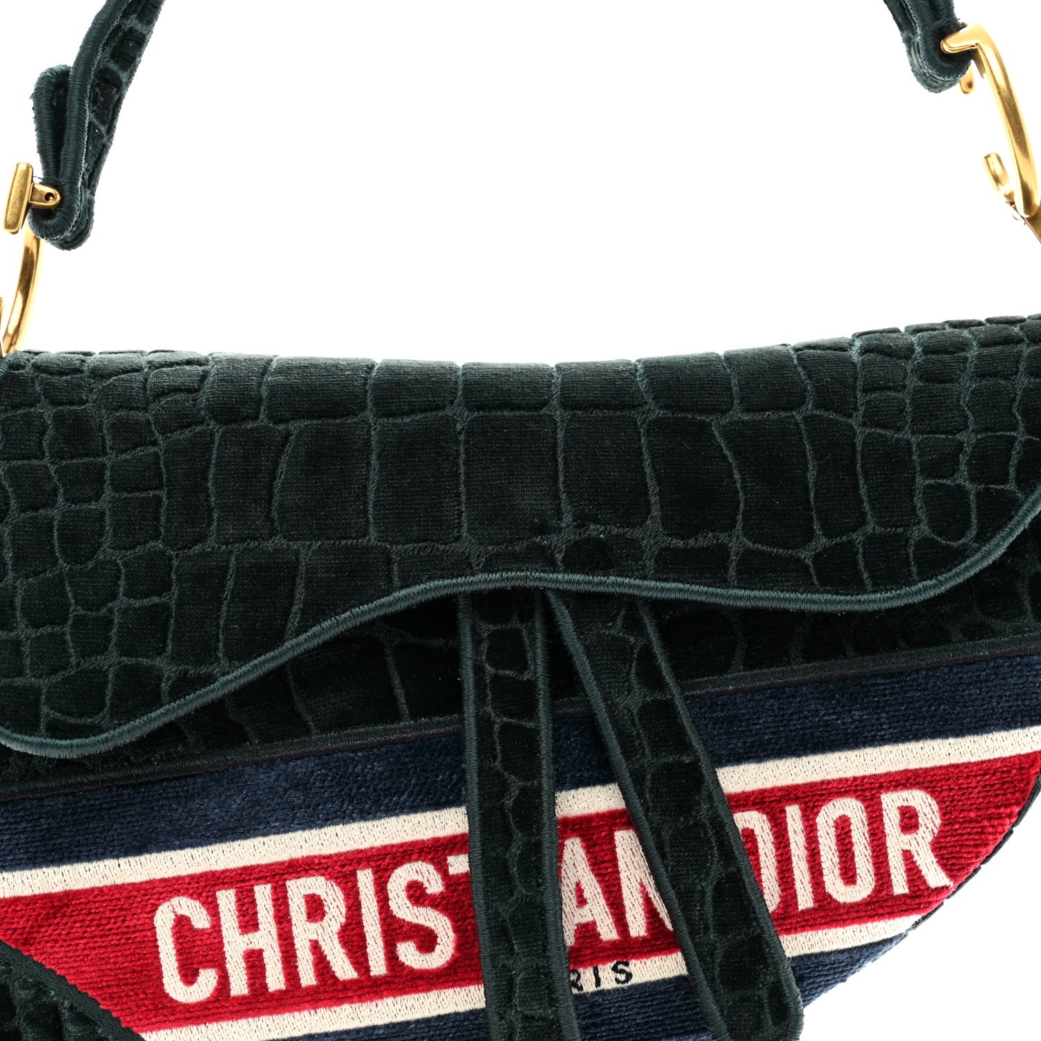 Christian Dior Velvet Crocodile Effect Saddle Bag Green 5 of 10