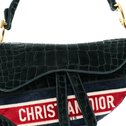 Christian Dior Velvet Crocodile Effect Saddle Bag Green 5 of 10