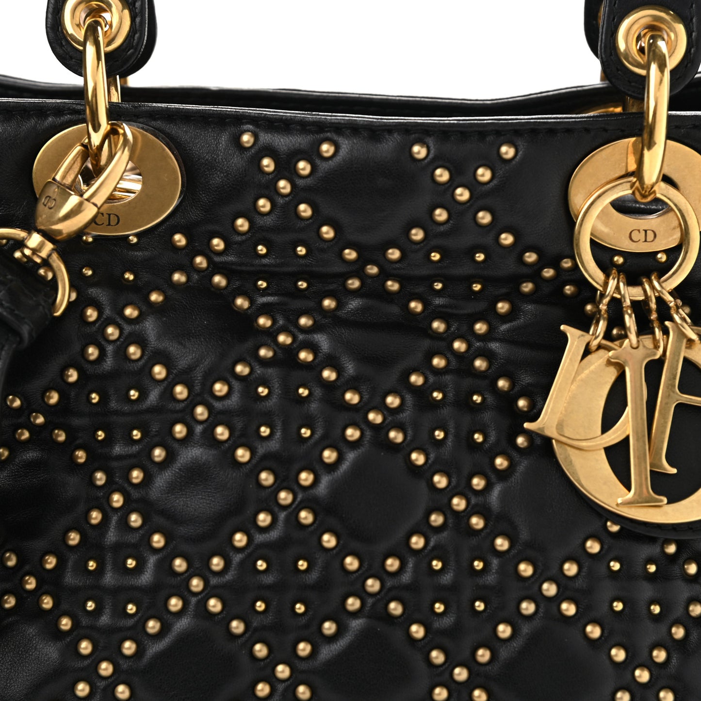 Lambskin Cannage Studded Medium Supple Lady Dior Black