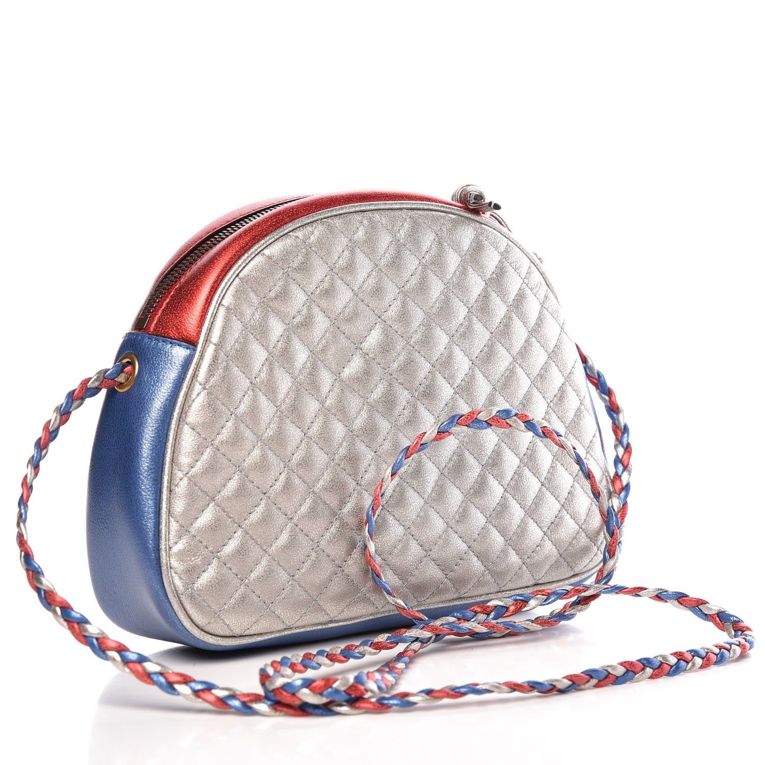 Gucci Laminated Nappa Trapuntata Mini Zumi Dome Shoulder Bag Rosso Marine Argento 3 of 9