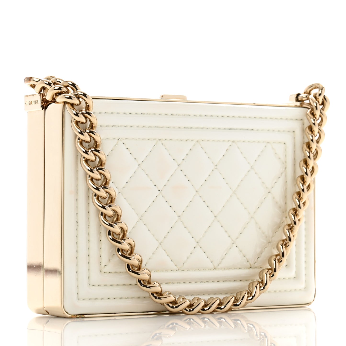 Patent Calfskin Boy Minaudiere White