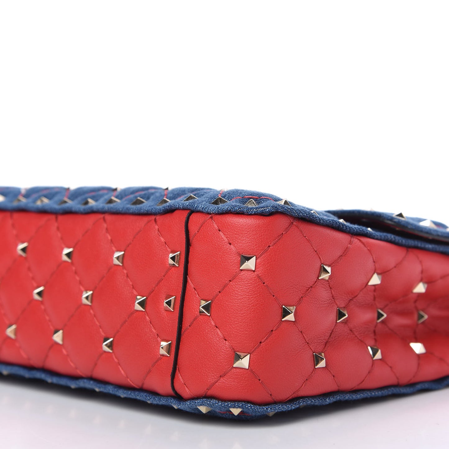 Denim Nappa Medium Rockstud Spike Shoulder Bag Denim Rouge