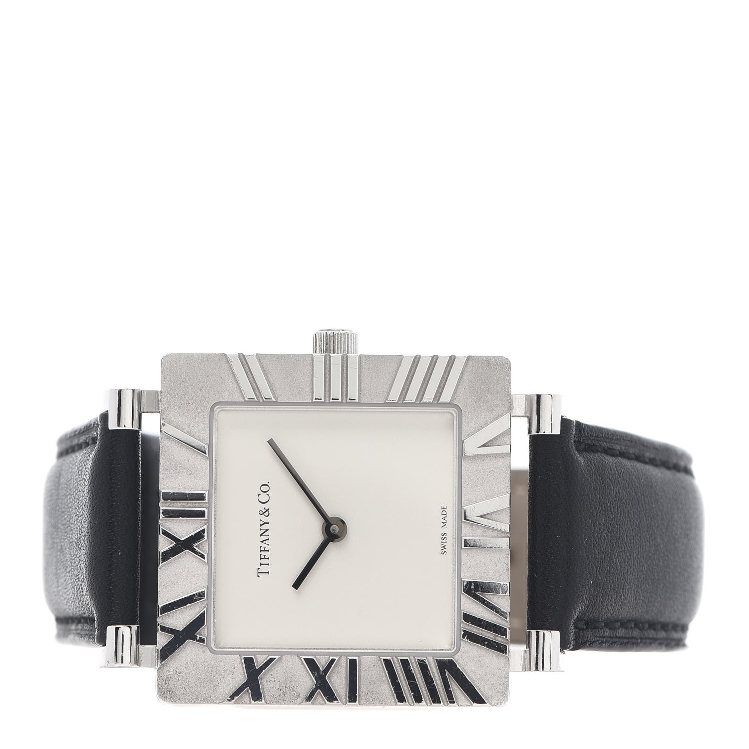 Tiffany Sterling Silver Calfskin 27mm Atlas Square Quartz Watch 3 of 5