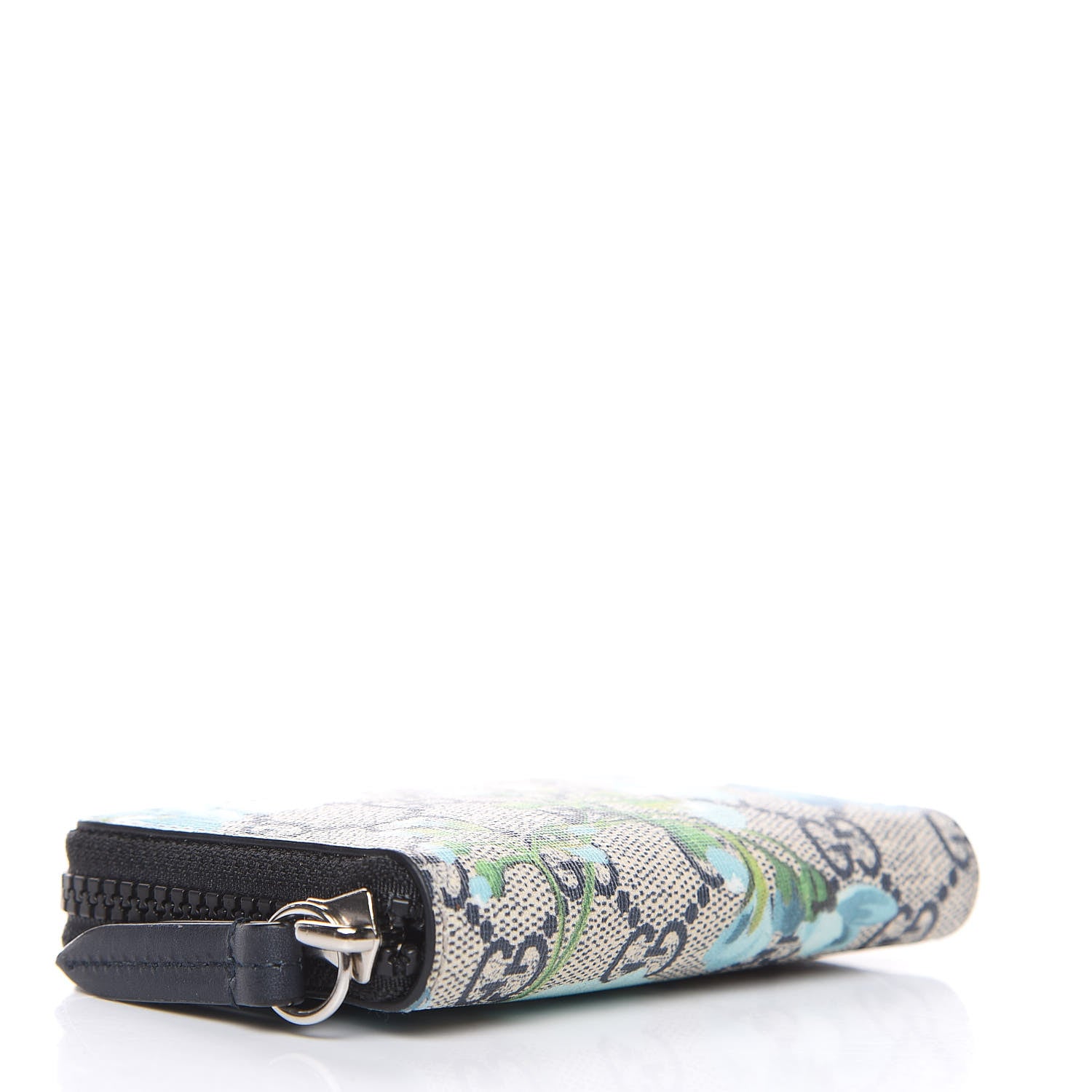 Gucci GG Supreme Monogram Blooms Zip Around Card Case Wallet Beige Blue Navy 4 of 7