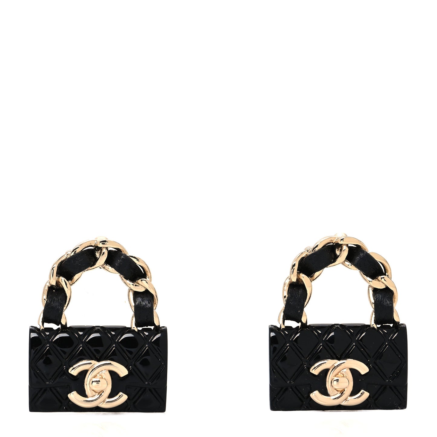 Metal Resin Lambskin Quilted CC Turnlock Chain Flap Bag Earrings Black Gold