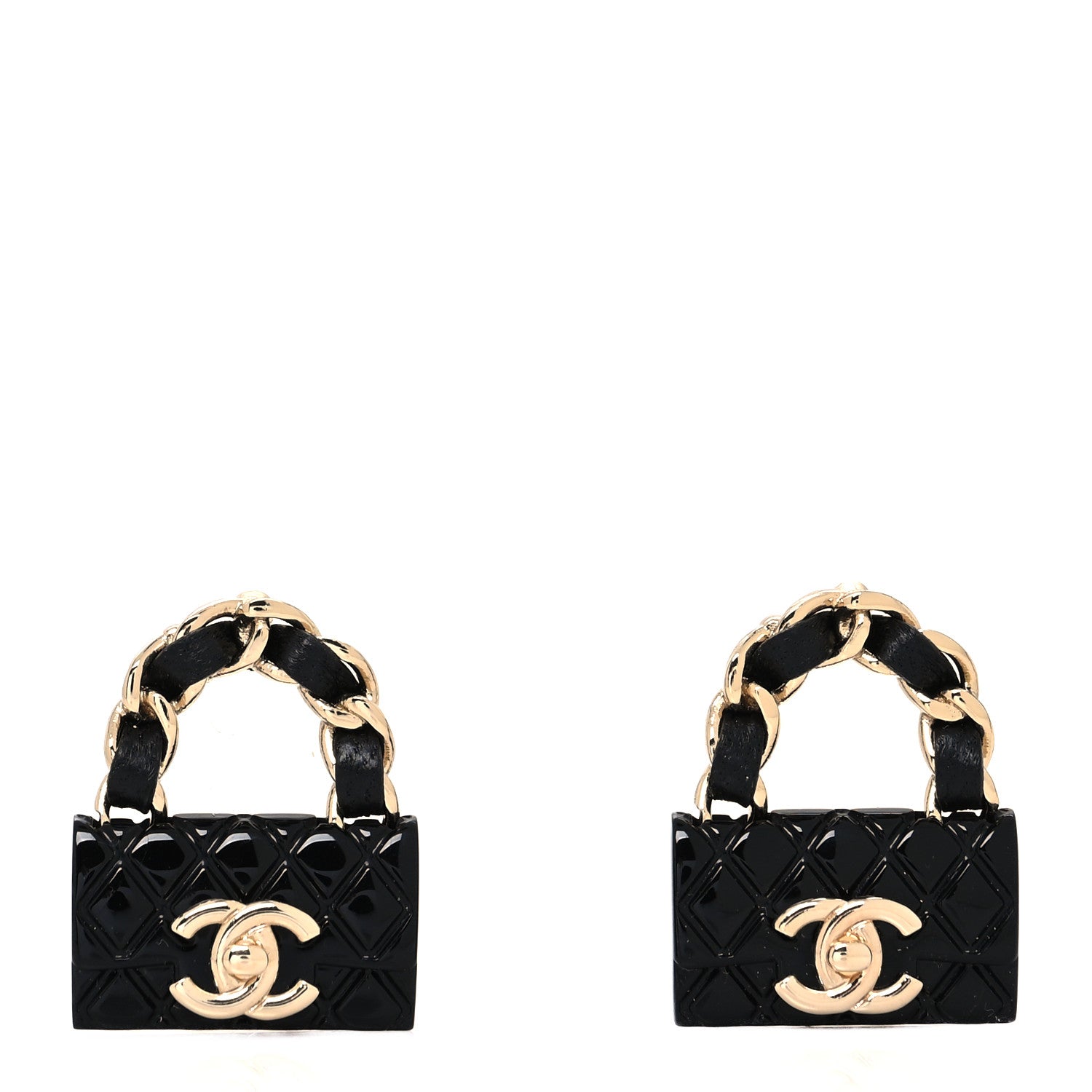 Chanel Metal Resin Lambskin Quilted CC Turnlock Chain Flap Bag Earrings Black Gold 1 of 4