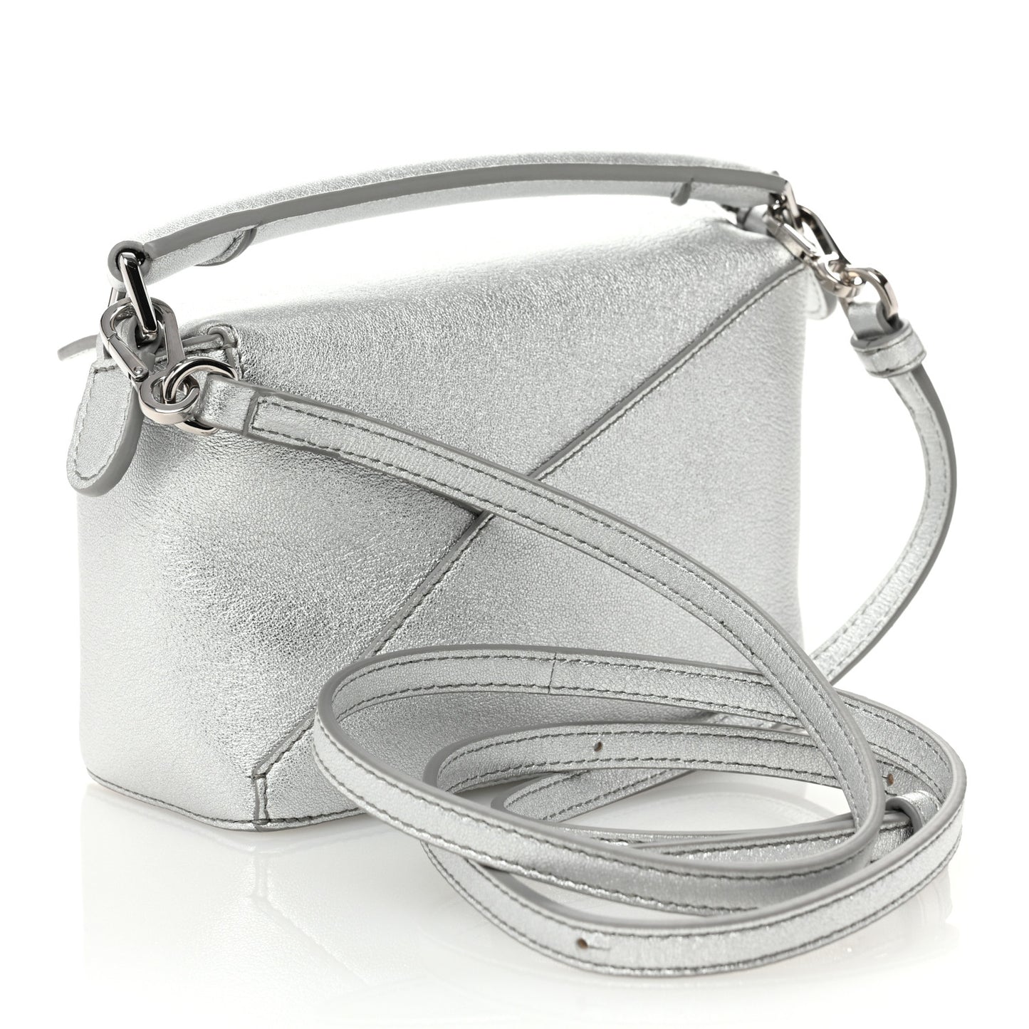 Laminated Lambskin Mini Puzzle Edge Bag Silver