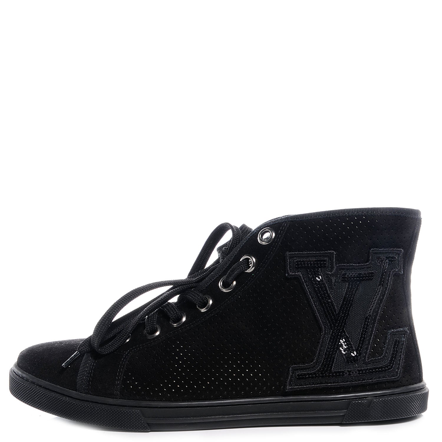 Louis Vuitton Suede Sequins Perforated Punchy High Top Sneakers 38 Black 1 of 6