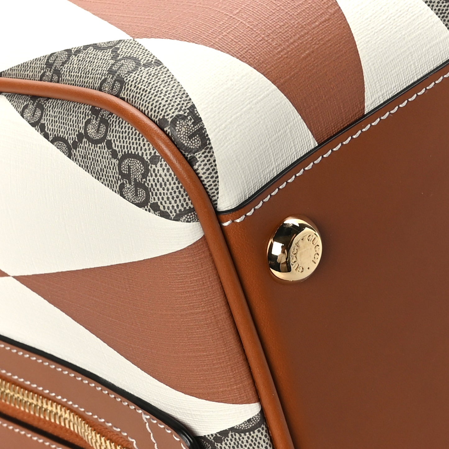 GG Supreme Monogram Calfskin Rhombus Print Duffle Bag Beige Ebony Mystic White Hazel Brown