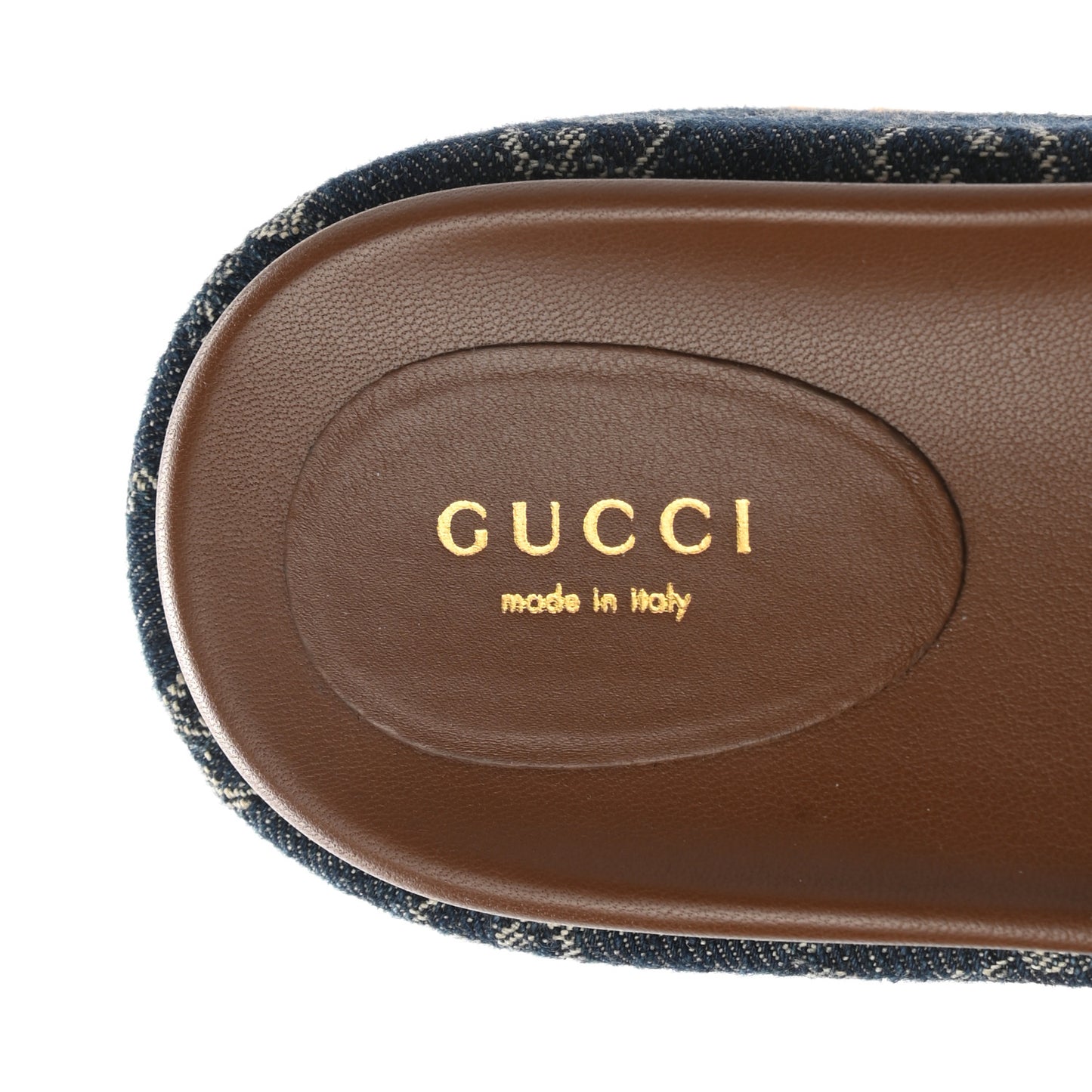 New Denim GG Monogram Angelina Platform 55mm Slide Sandals 36 Blue Tea
