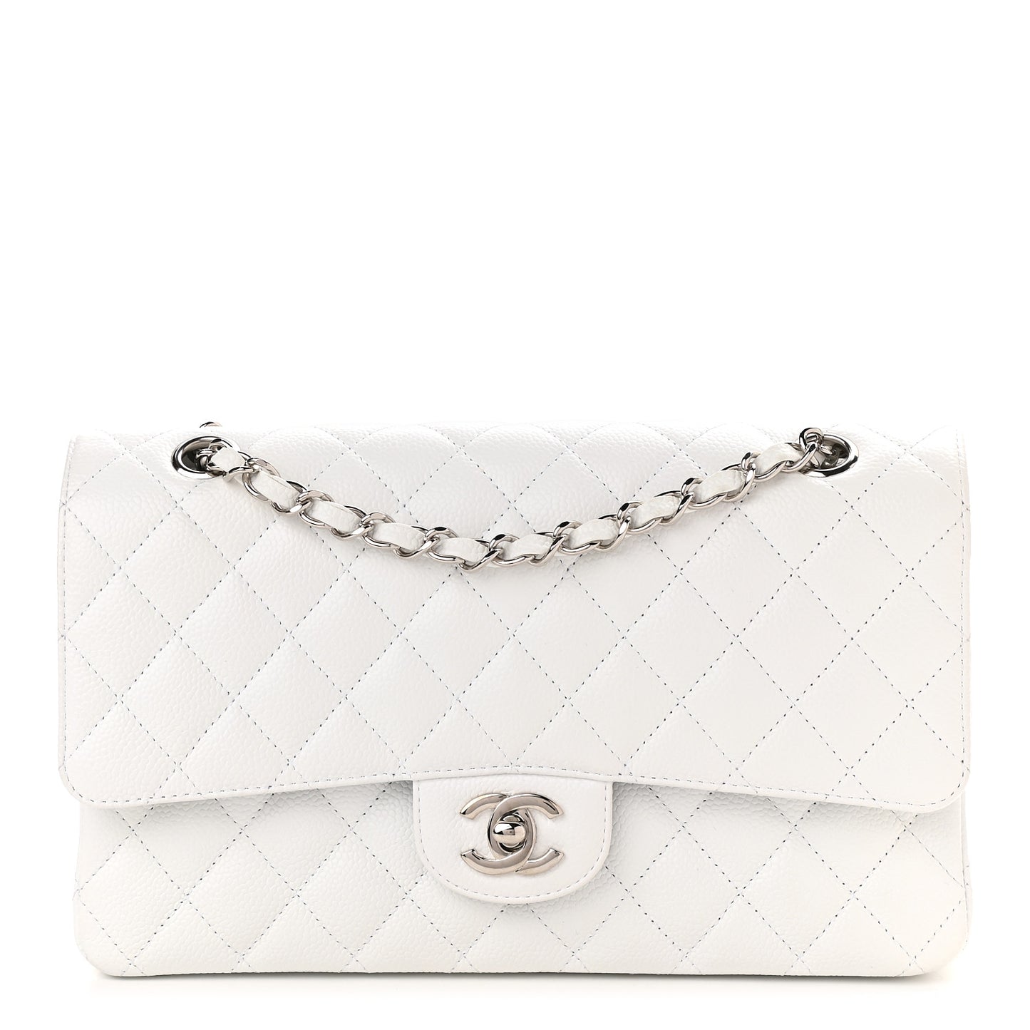 Caviar Quilted Medium Double Flap White