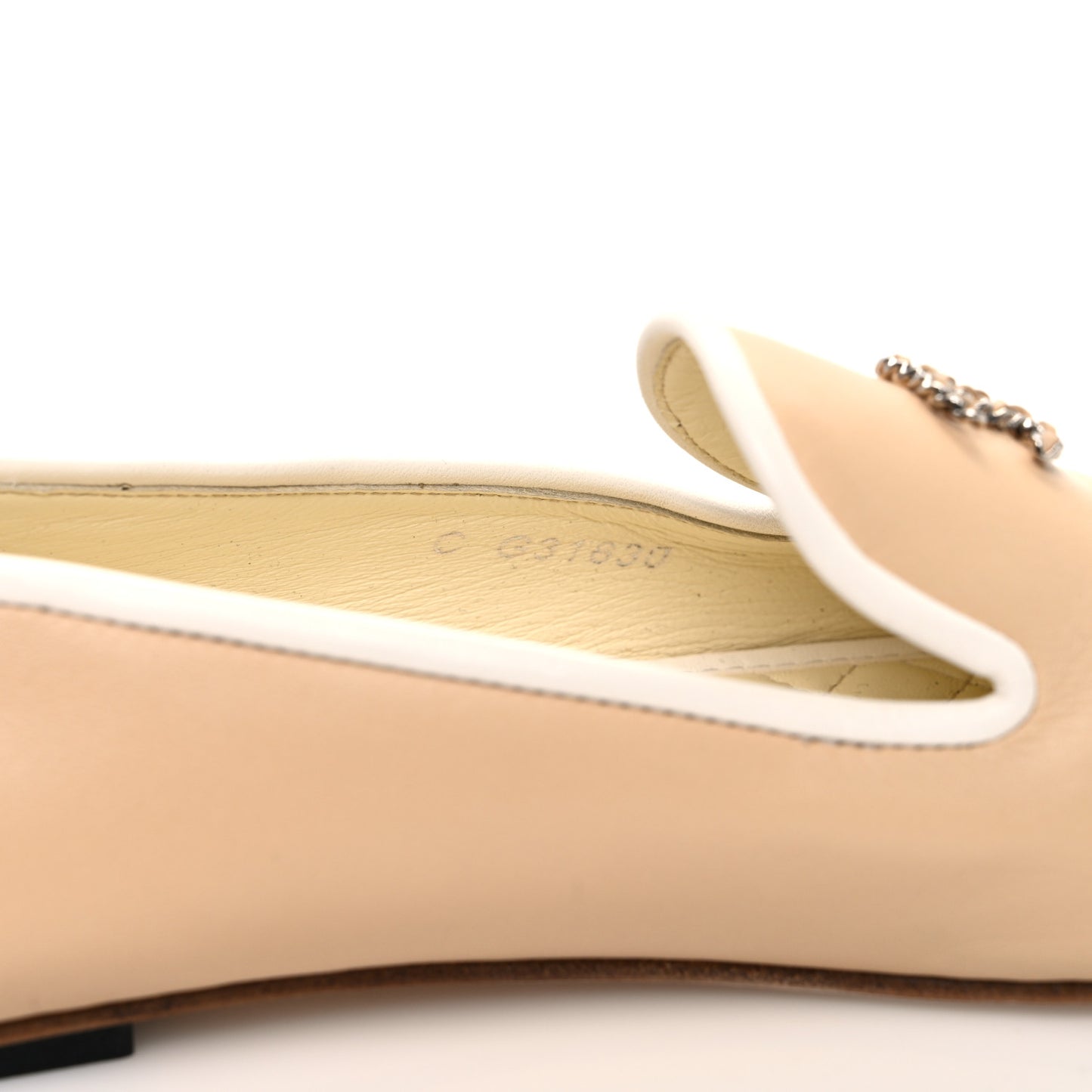 Fantasy Goatskin CC Mocassin Loafers 38.5 Beige White