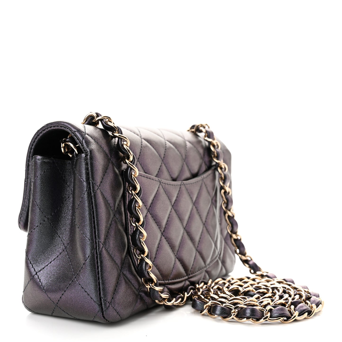 Iridescent Lambskin Quilted Mini Rectangular Flap Black