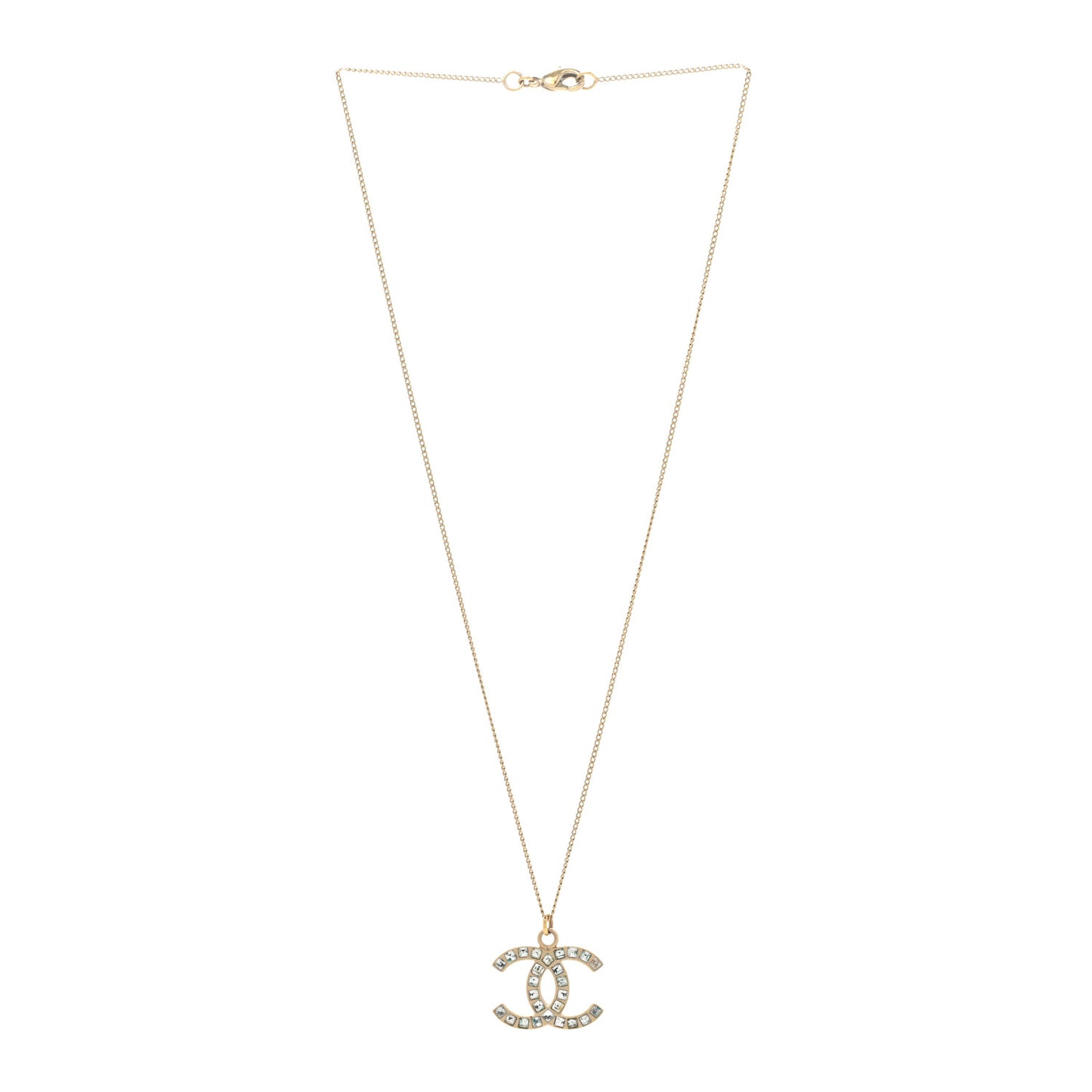 Baguette Crystal CC Necklace Light Gold