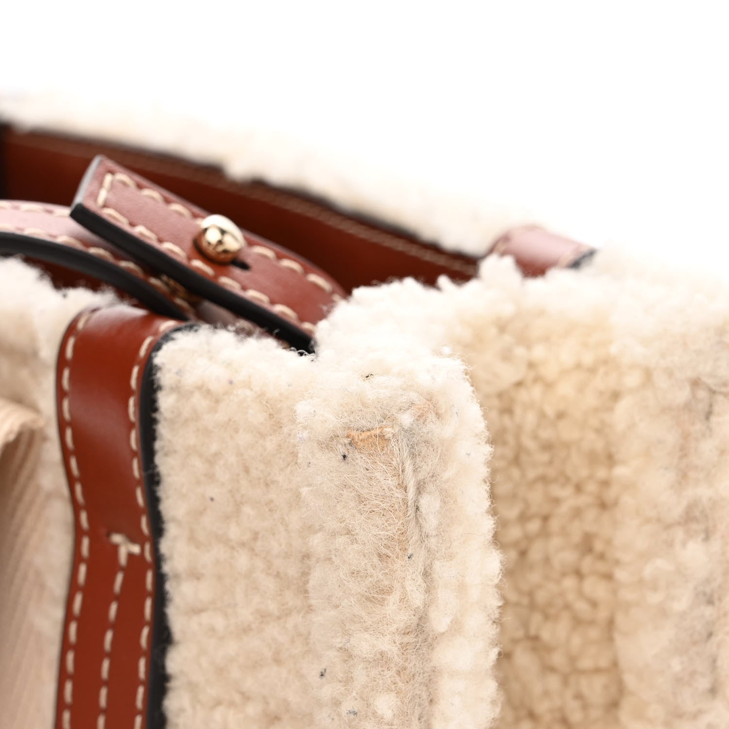 Chloe Shearling Calfskin Small Woody Ribbon Tote With Strap Mild Beige 13 of 15