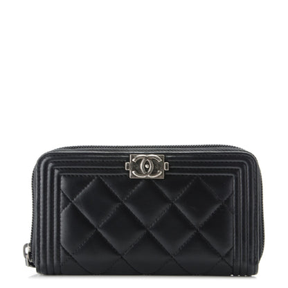 Chanel Lambskin Quilted Small Boy Zip Around Wallet Black 1 of 8