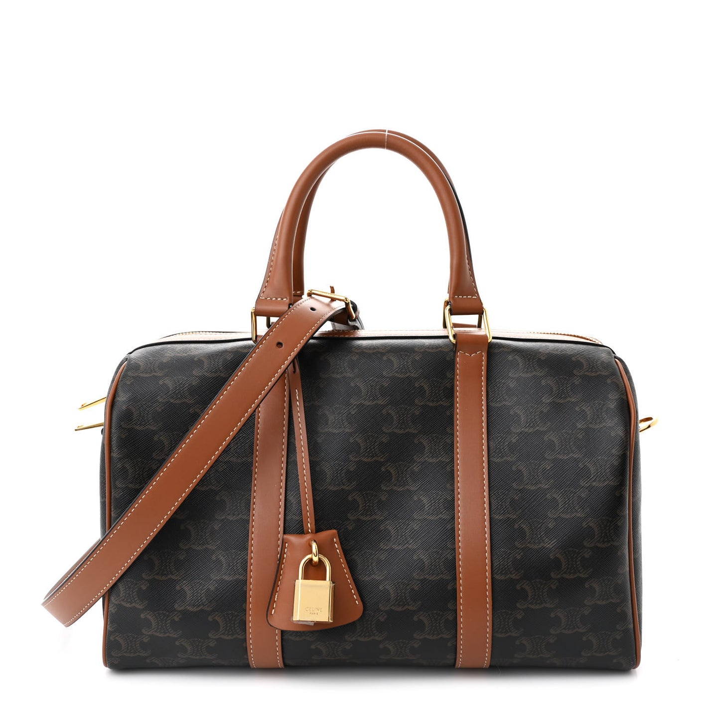Triomphe Canvas Calfskin Large Boston Bag Tan