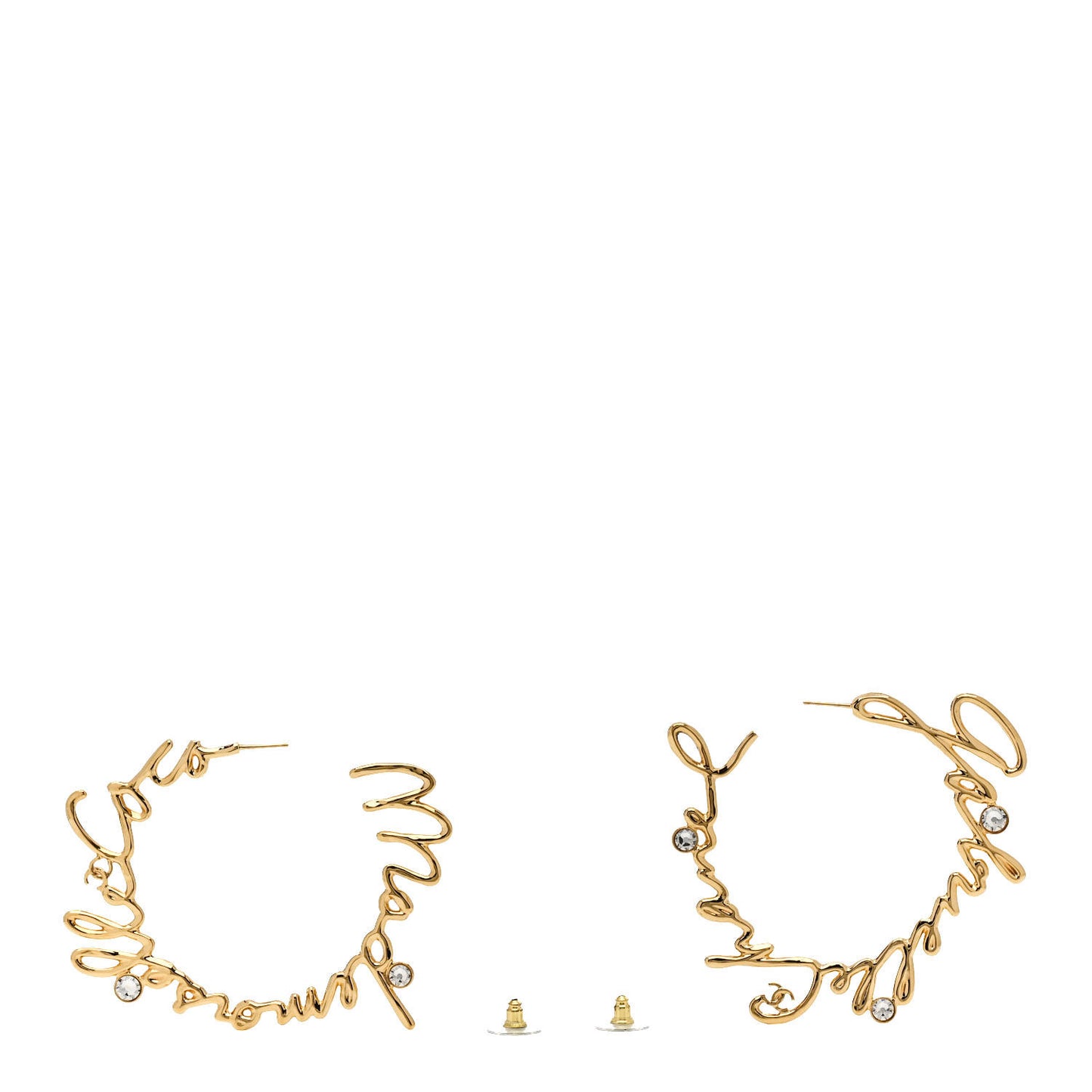 Crystal CC Script Hoop Earrings Gold