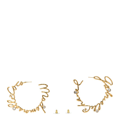 Chanel Crystal CC Script Hoop Earrings Gold 3 of 4