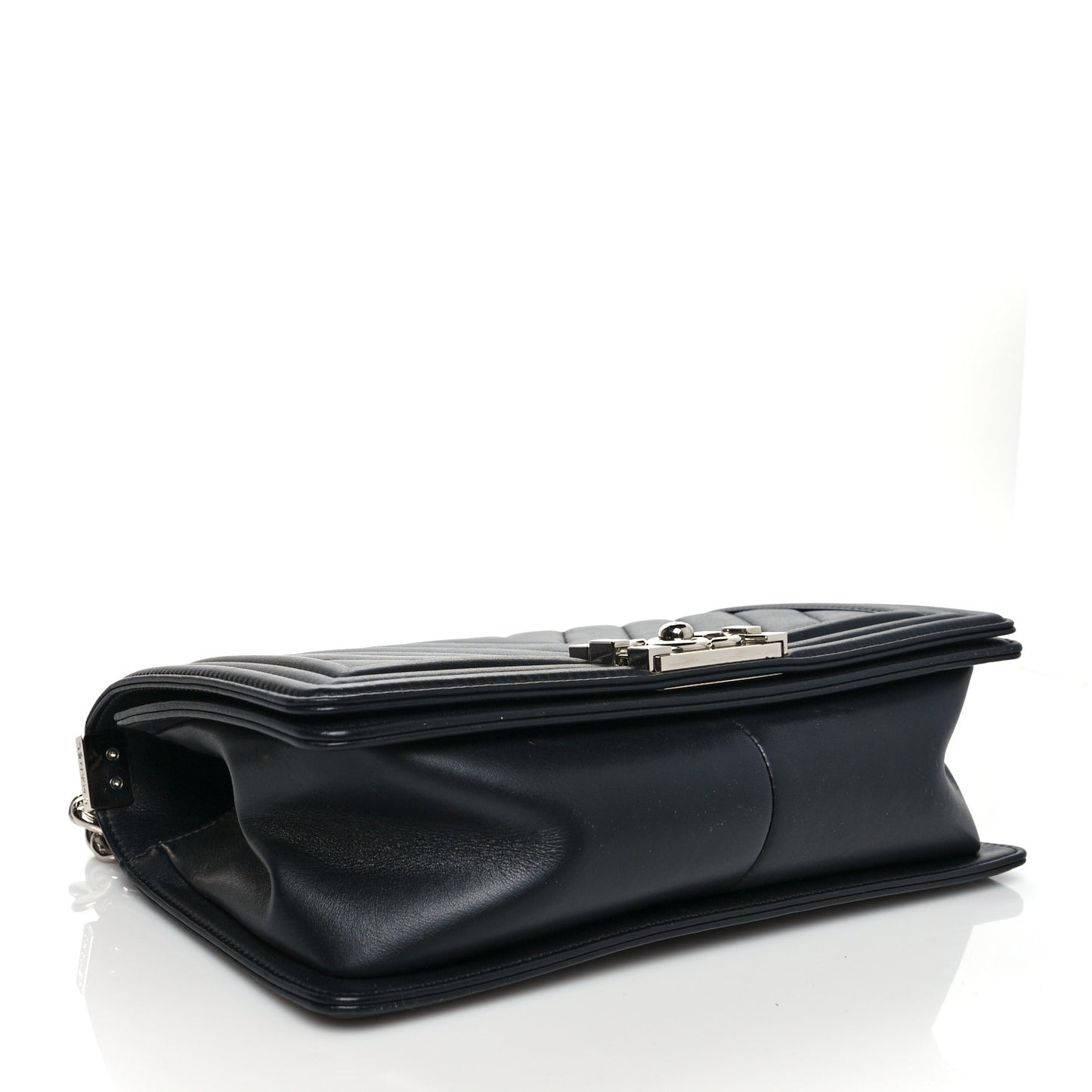 Calfskin Chevron Quilted Medium Boy Flap Black