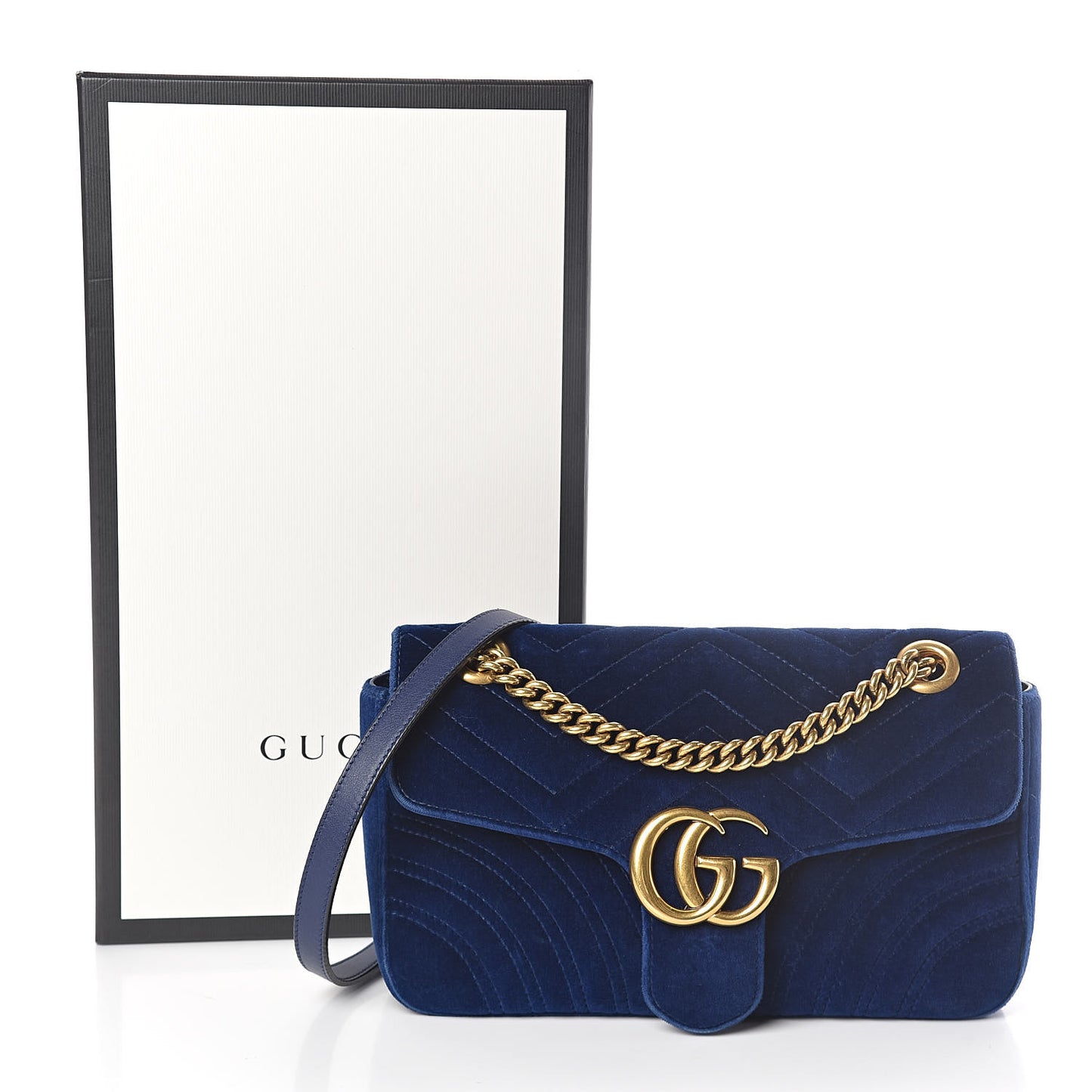 Velvet Matelasse Small GG Marmont Shoulder Bag Cobalt Blue
