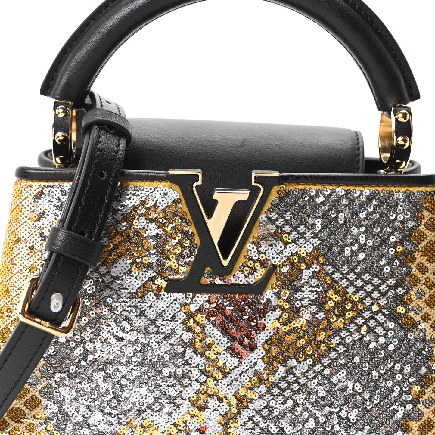 Calfskin Sequin Mini Capucines Gold Black