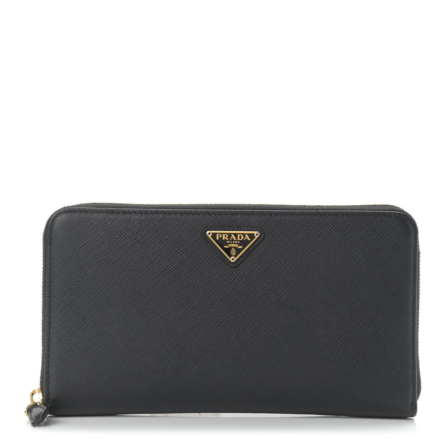 Prada Saffiano Metal Large Zip Around Travel Wallet Black 1 of 7