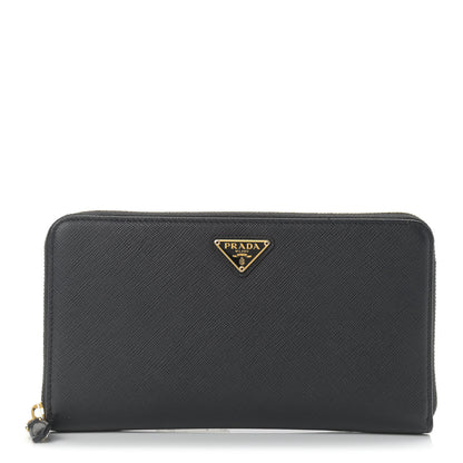 Prada Saffiano Metal Large Zip Around Travel Wallet Black 1 of 7