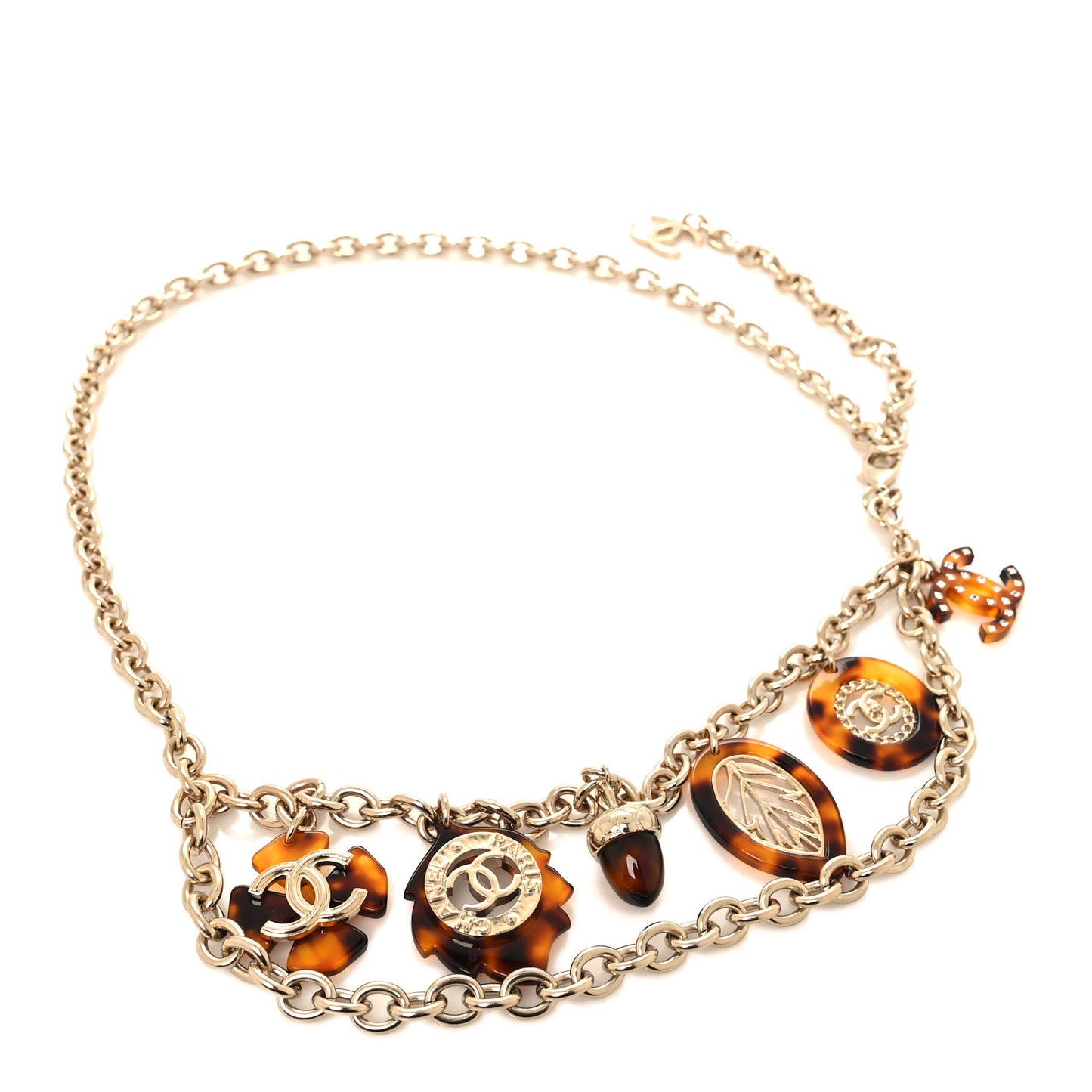 Resin Chain Logo Acorn Charm Belt 90 36 Tortoise Gold