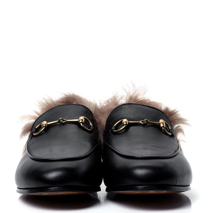 Gucci Malaga Kid Fur Womens Jordaan Loafers 38 Black Natural 2 of 10
