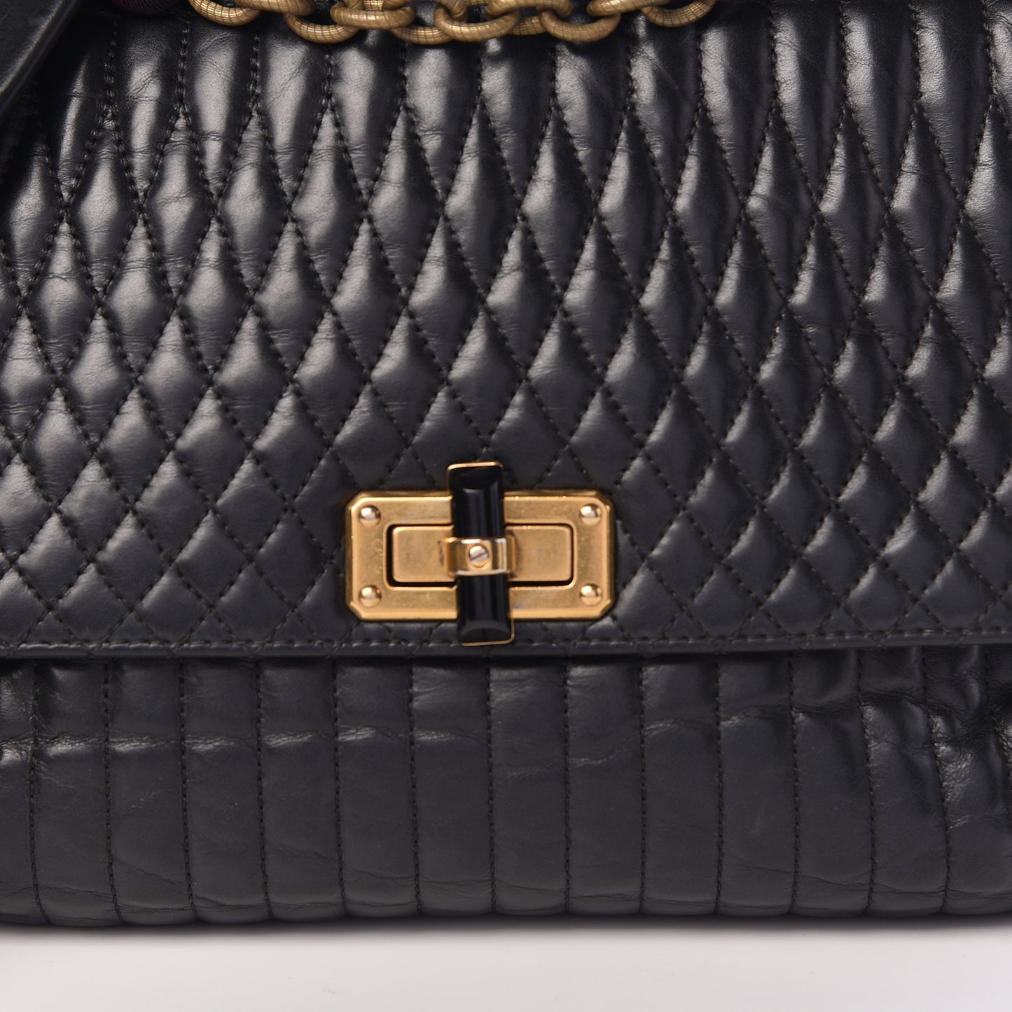Hammered Calfskin Medium Happy Edgy Shoulder Bag Black
