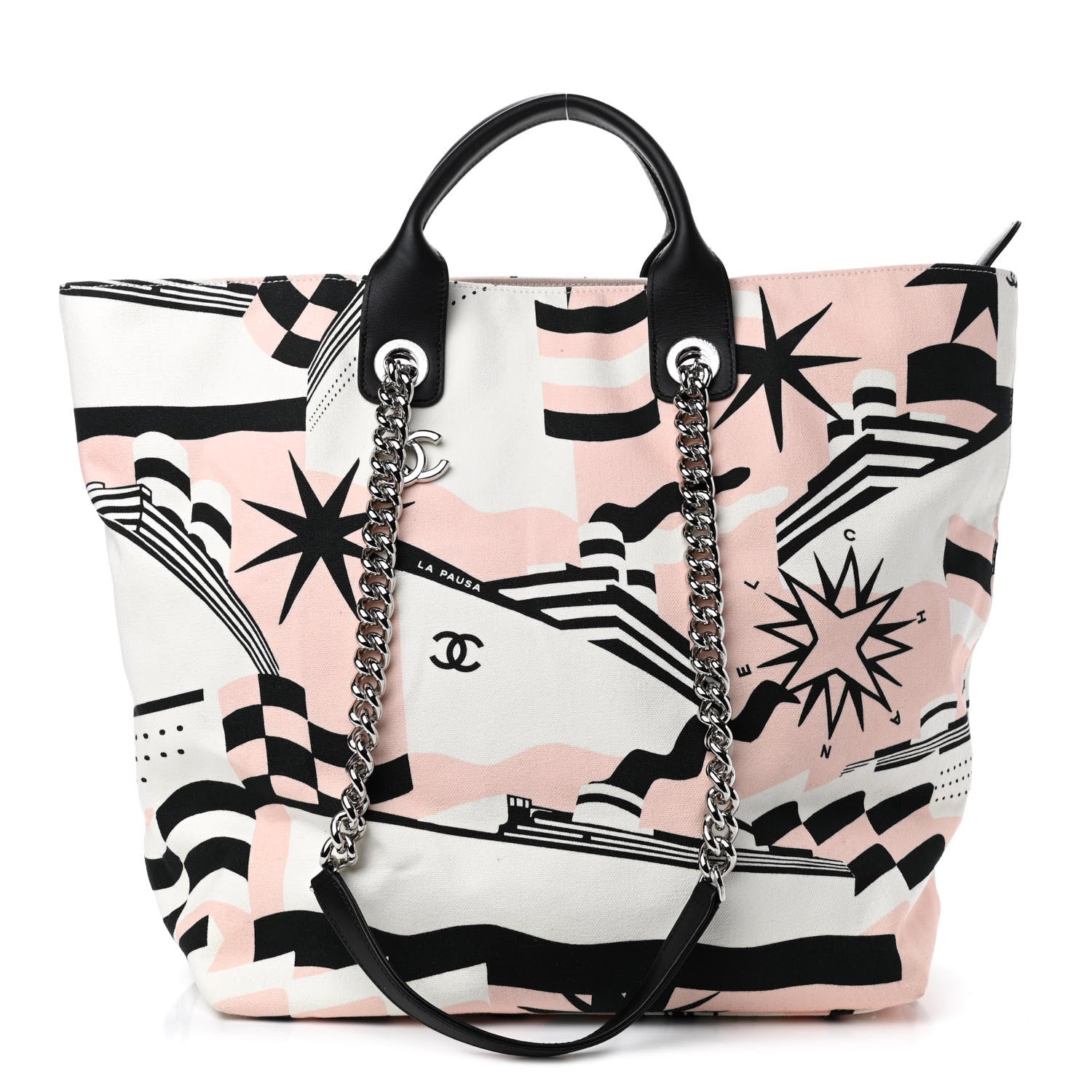 Chanel Canvas Cruise Print Tote Pink White Black 1 of 9