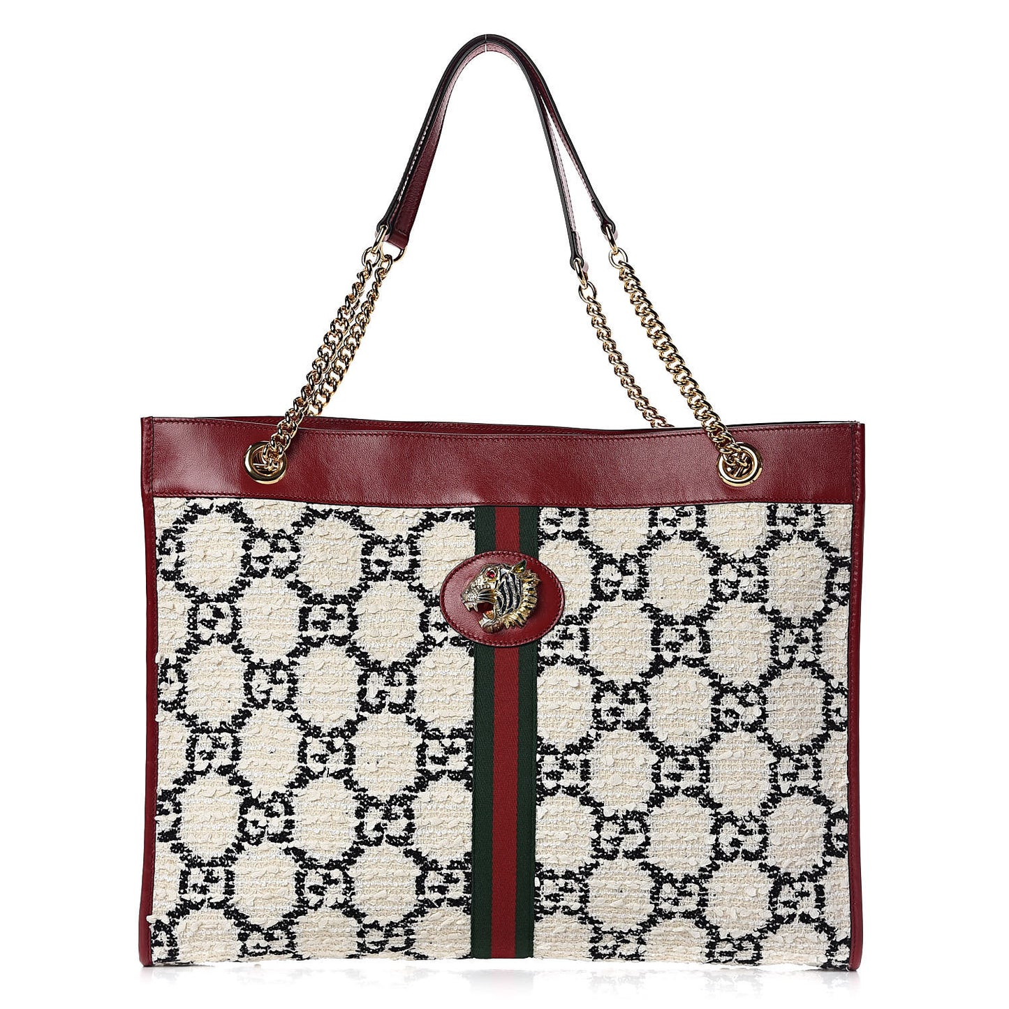 Tweed GG Monogram Large Rajah Chain Tote White Black Romantic Cherry