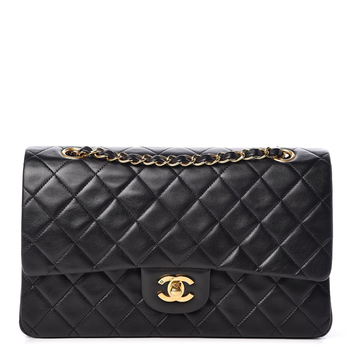 Lambskin Quilted Medium Double Flap Black