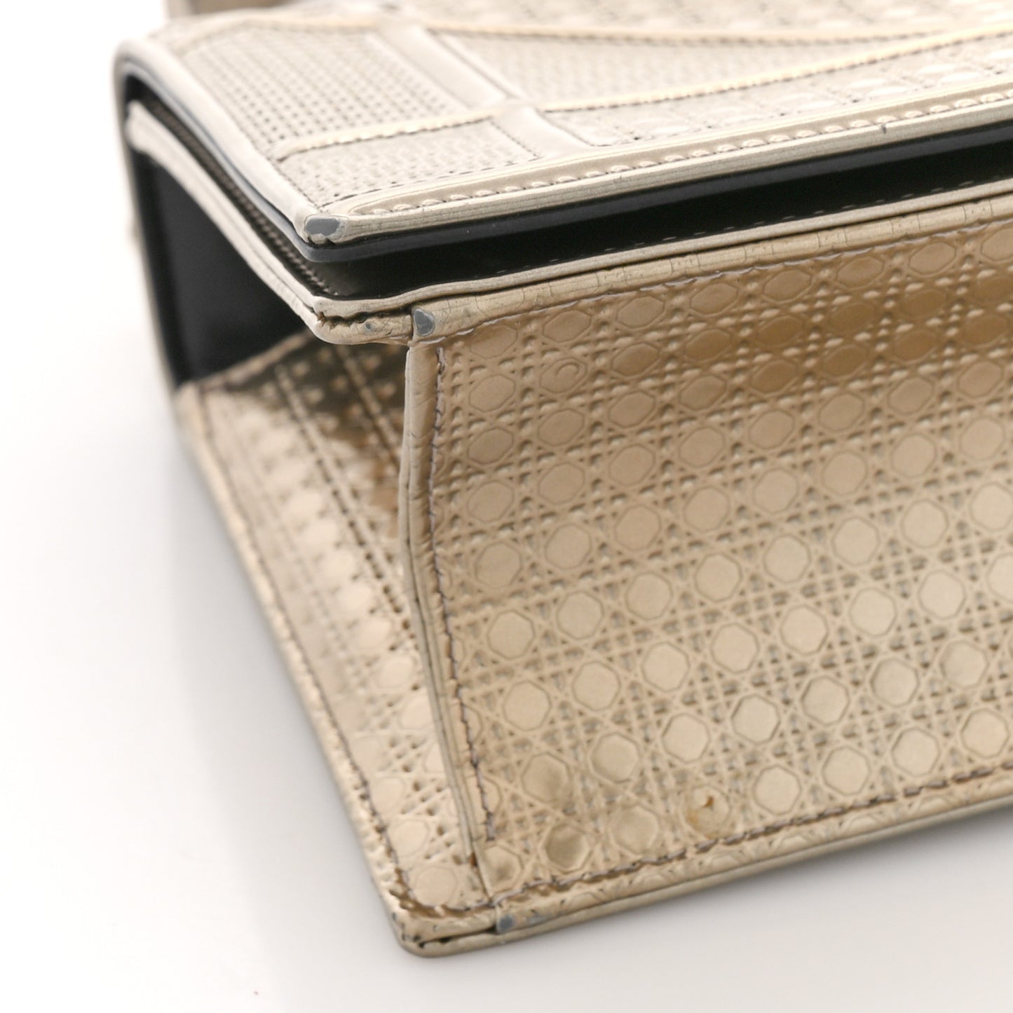 Metallic Patent Micro-Cannage Medium Diorama Flap Bag Gold