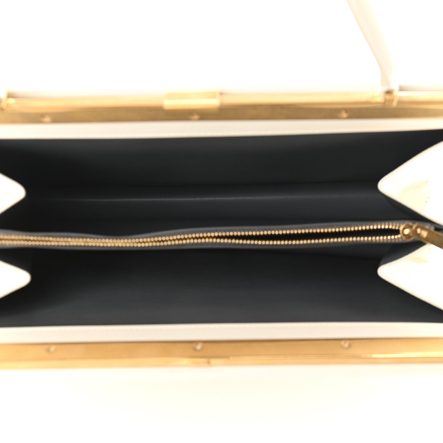 Box Calfskin Medium Clasp Bag White